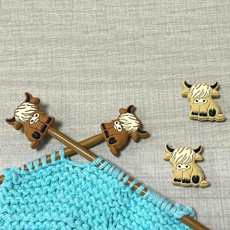 spansee 4 PCS Highland Cow Shape Stitch Stoppers, Knitting Needle Stoppers, Knitting Needle Point Protectors, Knitting Needle End Caps, Knitting Notions fit Size 3-13 (3.25mm-9mm) Needles - Image 2